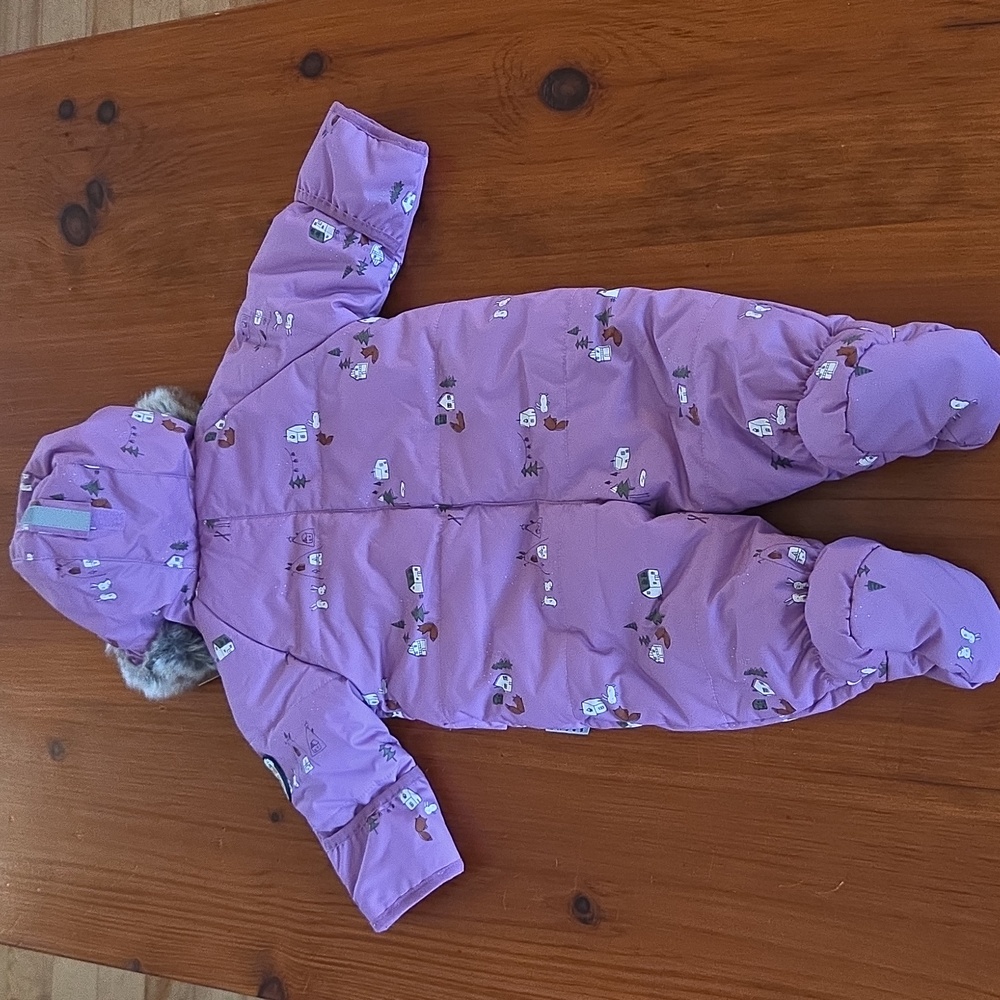 Souris Mini 6-9 Months NEW Purple Hooded Baby Waterproof Snowsuit with Fur Trim - Picture 10 of 14